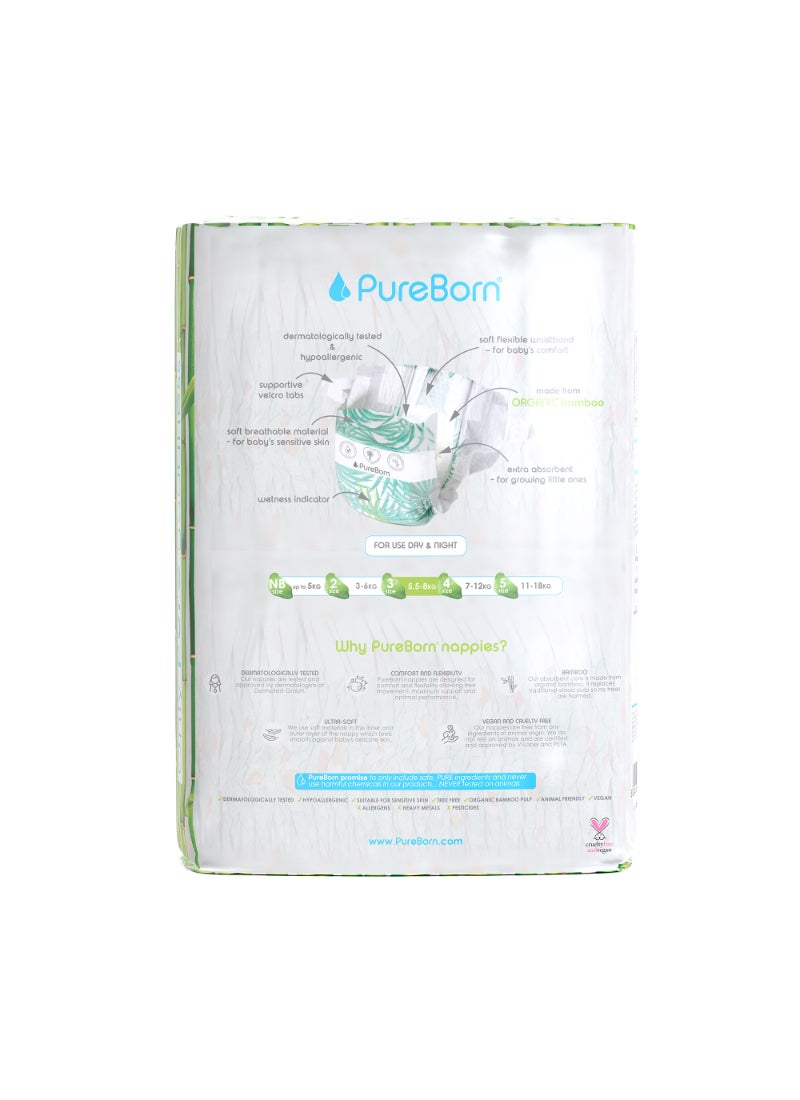 PureBorn حفاضات عضوية حجم-3 5.5-8كجم عبوة قيمة مزدوجة بطبعة زهور - Image 2
