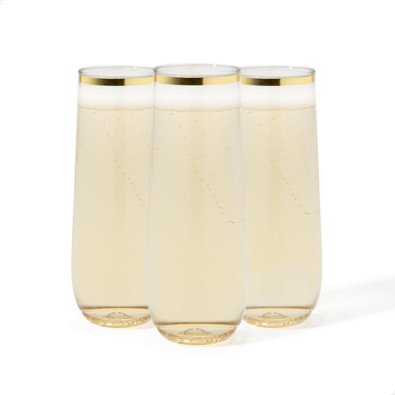 TOSSWARE POP Gold Rim 9oz Flute Set of 12, Premium Quality, Recyclable, Unbreakable & Crystal Clear Plastic Champagne Glasses - Image 1