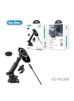 جو-ديز Go-des WL 398 3 في 1 شاحن هاتف لاسلكي للسيارة لوحة قيادة شحن سريع  - Image 2