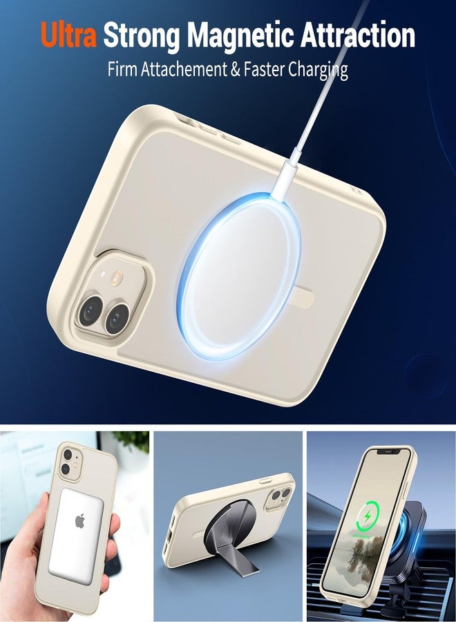 استلق جراب SUPFINE المغناطيسي لهاتف iPhone 12/iPhone 12 Pro (متوافق مع MagSafe) (حماية فائقة ضد السقوط بمعايير عسكرية) جراب نحيف شفاف غير لامع مقاوم للصدمات ومضاد لبصمات الأصابع، لون أبيض عتيق - Image 5