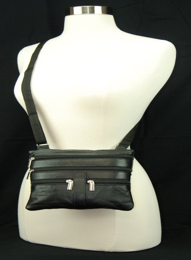 Marshal Soft Leather Cross Body Bag Purse Shoulder Bag 5 Pocket Organizer Micro Handbag Travel Wallet (Black) - Image 5