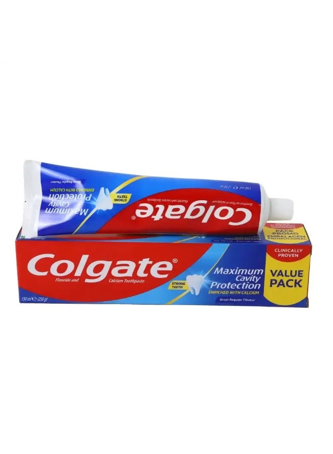 Colgate Maximum Cavity Protection Toothpaste With Floride And Calcium, Great Regular Flavor- 150ml
