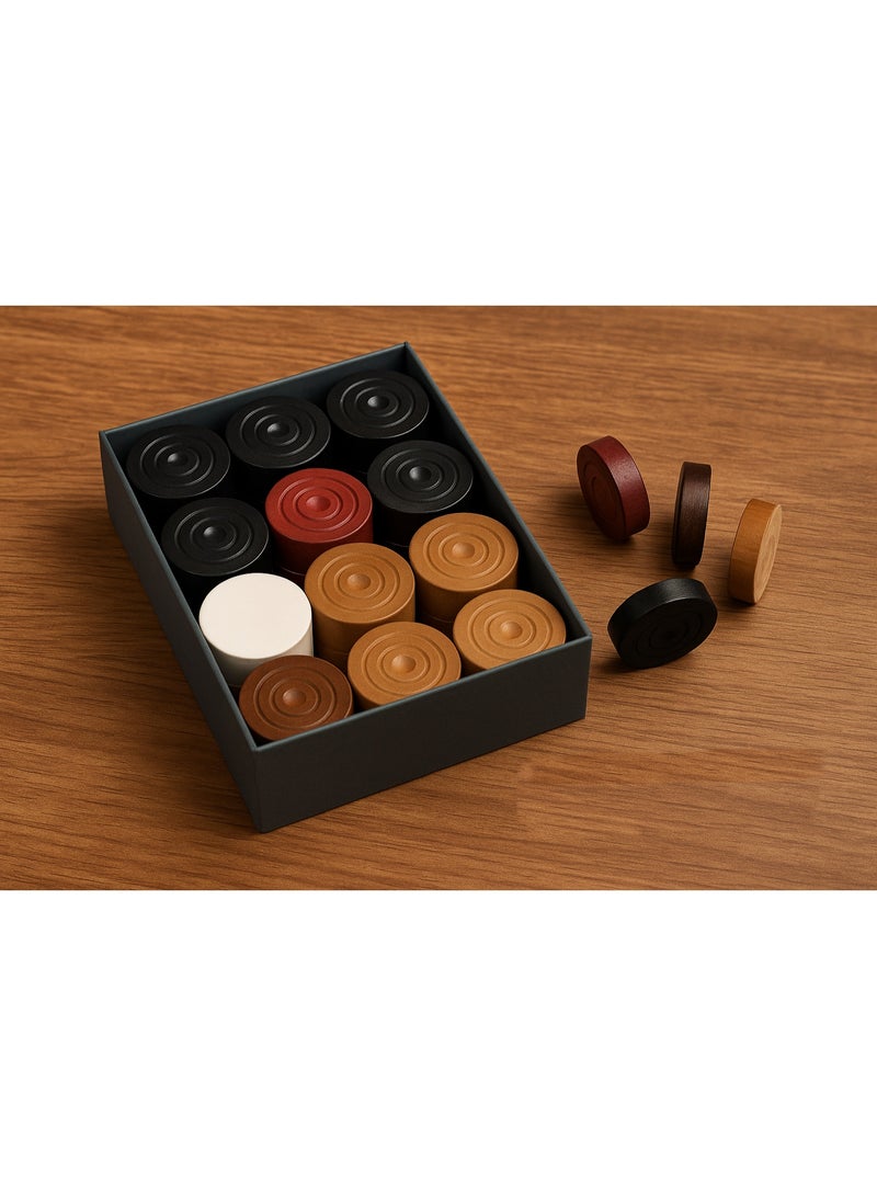 Rally High-Quality Colored Wooden Carrom Coins – Spare Set of 24 Pieces in Black, Red, and Brown for the Classic Carrom Game - Image 1