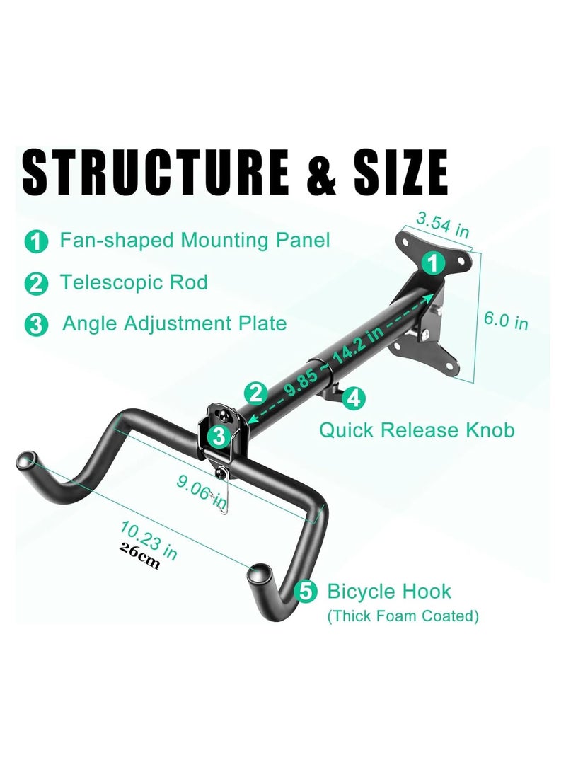 Soofam 2Pack Garage Bike Wall Rack, Adjustable Bicycle Hanger Wall Mount Storage, Horizontal Hook Holder for Hanging Mountain Bike,Road Bike,Hybrid Bike, Black - Image 4