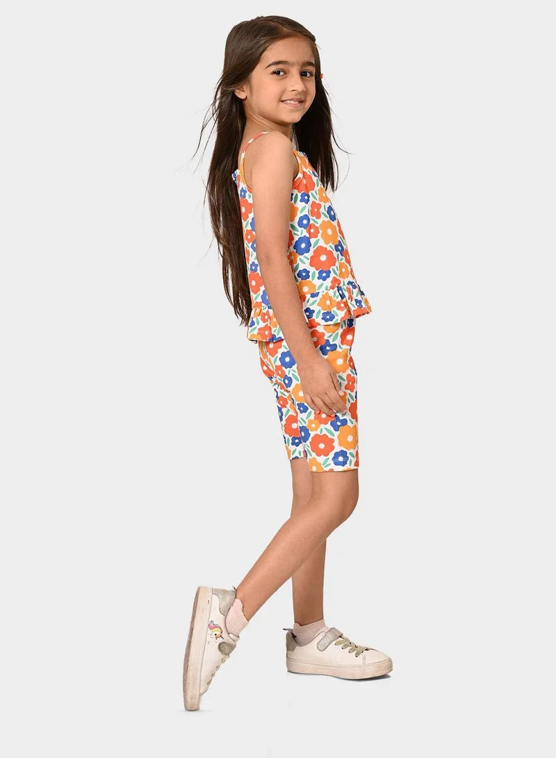 Bonkids Regular Fit Printed Multicolour Cotton Sets For Girls Round Neck Flat Collar Pull On 100 % Cotton