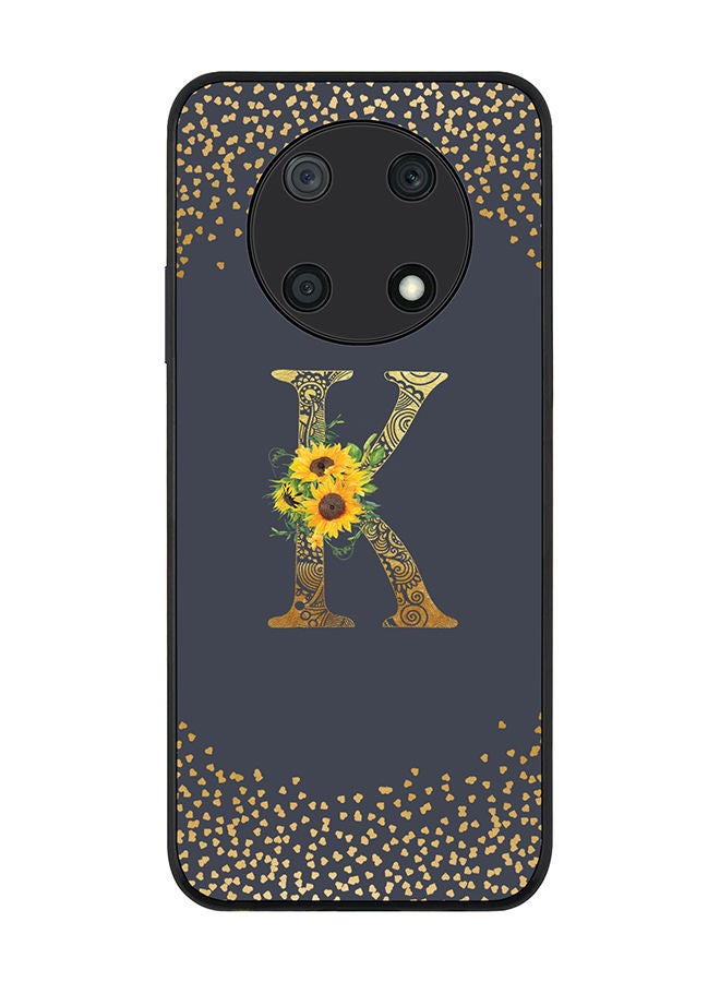 Stylizedd Rugged Black edge case for Huawei nova Y90 Slim fit Soft Case Flexible Rubber Edges Anti Drop TPU Gel Thin Cover - Custom Monogram Initial Letter Floral Pattern Alphabet - K (Grey ) - Image 1