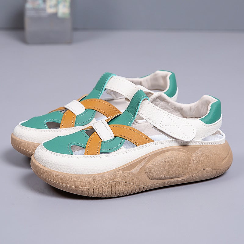 2026 Hot-Selling Summer Velcro Women's Thick-Soled Sandals, Hollow Soft-Soled White Shoes, Breathable Sports Casual Shoes for Women