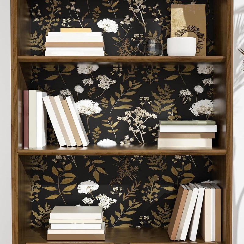 Laatse Dark Floral Wallpaper Peel and Stick Boho Wallpaper 17.5in x 393in Vintage Leaf Contact Paper Vinyl Waterproof Self Adhesive Leaf Botanical Wall Paper for Bedroom Walls Kitchen Cabinet - Image 5