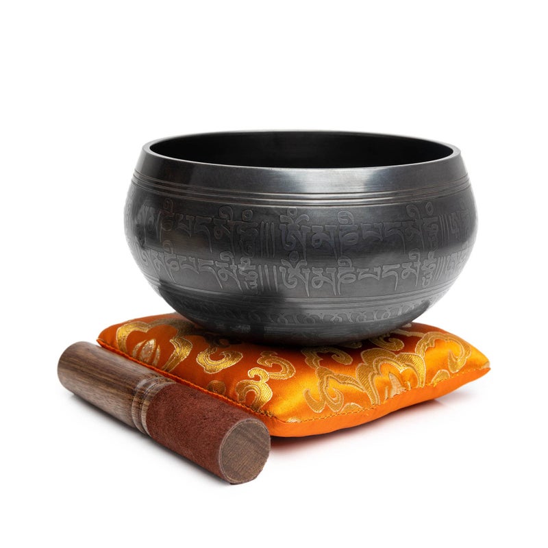 HIMALAYAN BAZAAR Tibetan Singing Bowl Set - Easy To Play Authentic Handcrafted For Meditation Sound Chakra Yoga Healing 4 Inches By Himalayan Bazaar (Black & Orange) - Image 2
