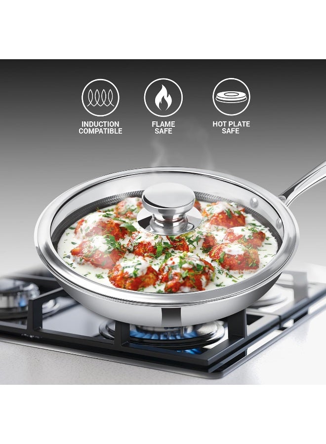 Milton Pro Cook Triply Hexa Tech Induction Stainless Steel Fry Pan With Glass Lid, 24 Cm,Silver, Honeycomb Non-Stick Structure, Skillet For Curry, Omelette Pans, Induction & Gas Friendly - Image 2