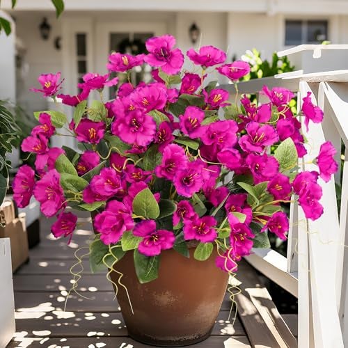 Besteek 8 Bundles Fake Silk Flowers Artificial Hibiscus Flowers for Outdoors Realistic UV Resistant Faux Plants for Planters Garden Porch Patio Vase Window Box Home Decoration Fuchsia - Image 1