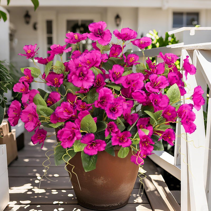 Besteek 8 Bundles Fake Silk Flowers Artificial Hibiscus Flowers for Outdoors Realistic UV Resistant Faux Plants for Planters Garden Porch Patio Vase Window Box Home Decoration Fuchsia - Image 2