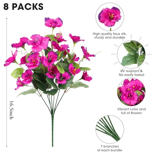 Besteek 8 Bundles Fake Silk Flowers Artificial Hibiscus Flowers for Outdoors Realistic UV Resistant Faux Plants for Planters Garden Porch Patio Vase Window Box Home Decoration Fuchsia - Image 3