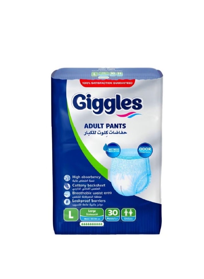 giggles - Adult Culotte Diaper, Size Large, 30 Count Turkish Made Pants With Wetness Indicator And Odor Control - Image 1