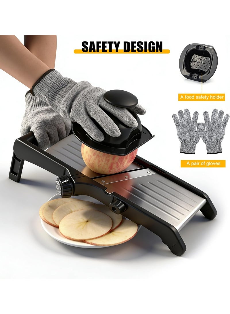 Walpck Adjustable Mandoline Slicer for Kitchen, Potato Cutter, Vegetable Chopper, Mandolin, Cucumber Slicer- INCLUDING one Pair Cut-Resistant Gloves and Brush - Image 4