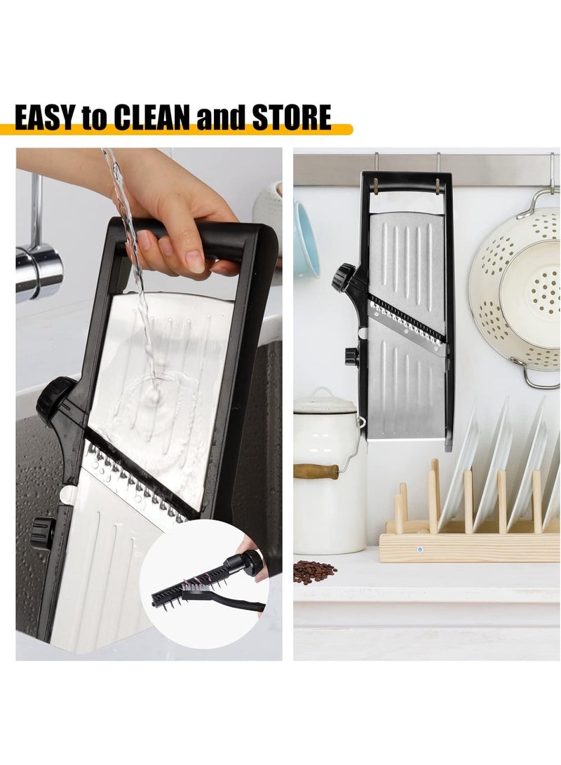 Walpck Adjustable Mandoline Slicer for Kitchen, Potato Cutter, Vegetable Chopper, Mandolin, Cucumber Slicer- INCLUDING one Pair Cut-Resistant Gloves and Brush - Image 2