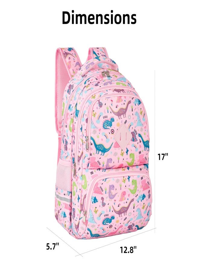 KingCheer Cute Kids Backpack for Girls and Boys Lightweight School Bag for Preschool, Primary,Teenage & Elementary Students Bookbag for Kids Aged 6-12(17inch, Pink Dinosaur Upgrade) - Image 3