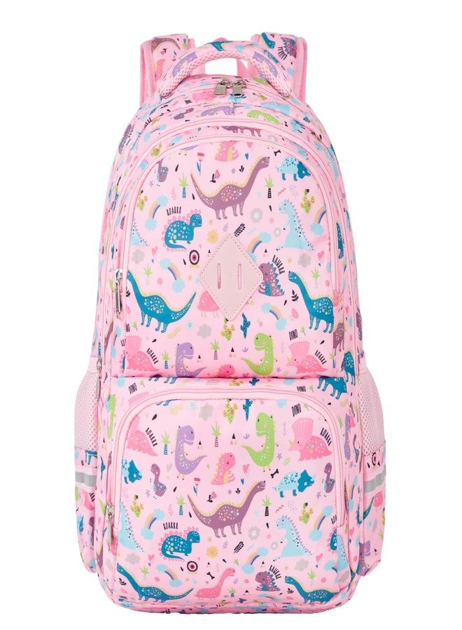KingCheer Cute Kids Backpack for Girls and Boys Lightweight School Bag for Preschool, Primary,Teenage & Elementary Students Bookbag for Kids Aged 6-12(17inch, Pink Dinosaur Upgrade) - Image 1