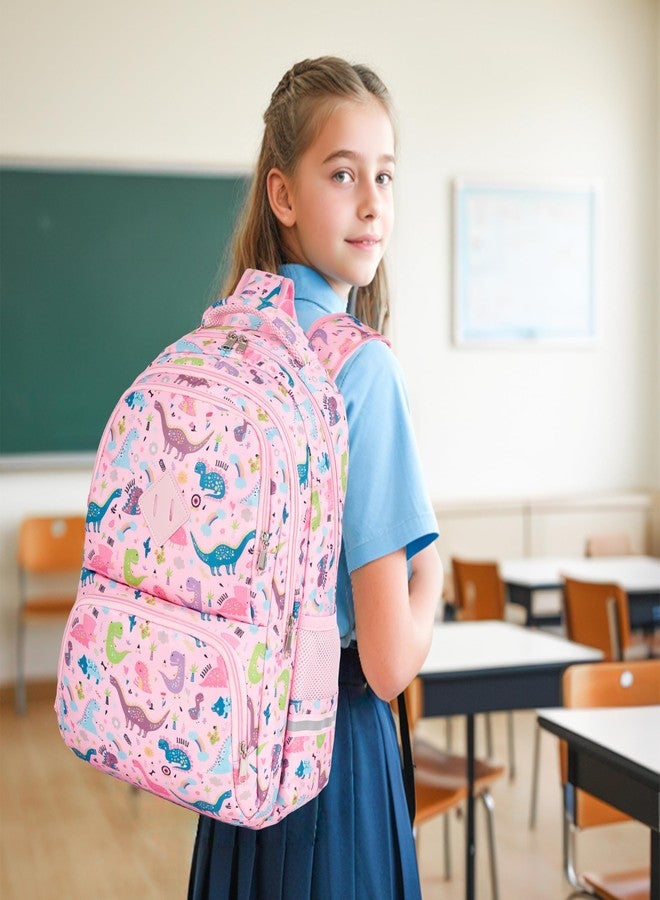 KingCheer Cute Kids Backpack for Girls and Boys Lightweight School Bag for Preschool, Primary,Teenage & Elementary Students Bookbag for Kids Aged 6-12(17inch, Pink Dinosaur Upgrade) - Image 2