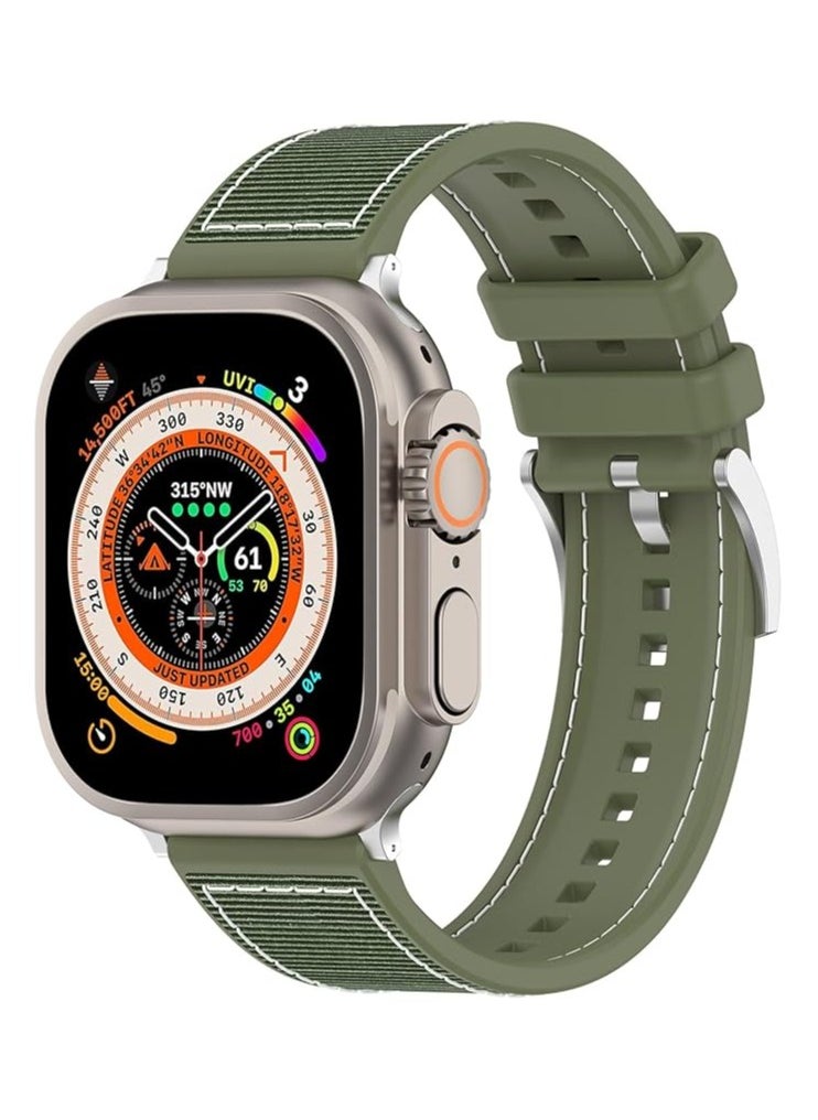 Generic - Sport Silicone Nylon Band Designed for Apple Watch Band 49mm 46mm 45mm 44mm 42mm for Men Women, Waterproof Soft Replacement Strap for iWatch Ultra2 Ultra SE SE2 Series 10 9 8 7 6 5 4 3 2 1(Green) - Image 1