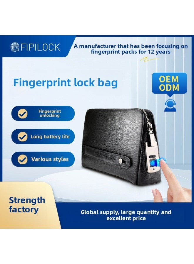 DUSALA Smart Men's Handbag Leather Briefcase With Intelligent Fingerprint Lock Waterproof Anti-Theft Wear-Resistant Urban Style Handheld Bag-Color:Black-Gun Color Fingerprint Lock-Dimensions:245*60*145mm  - Image 2