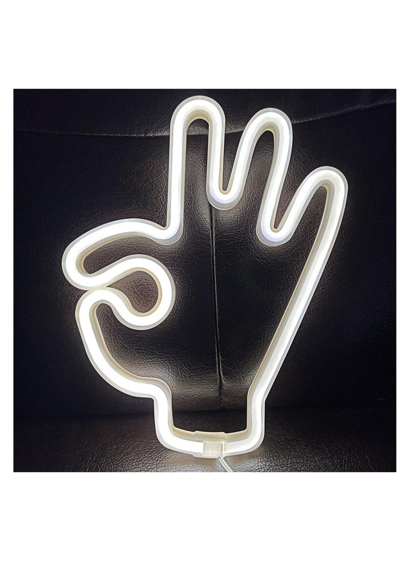 OK Gesture Neon Light Sign, USB & Battery Powered LED Art Decor for Bedroom, Wall, Party & Birthday Celebrations, Suitable Room Decoration - Image 1