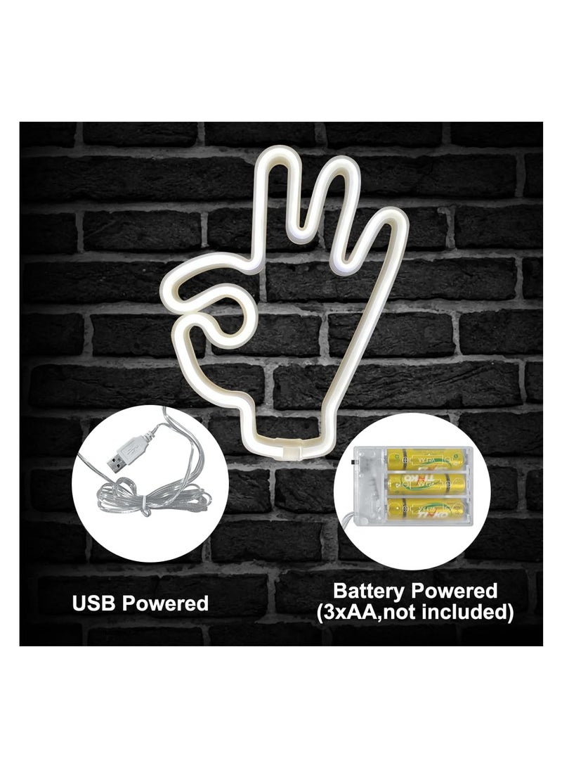 OK Gesture Neon Light Sign, USB & Battery Powered LED Art Decor for Bedroom, Wall, Party & Birthday Celebrations, Suitable Room Decoration - Image 4