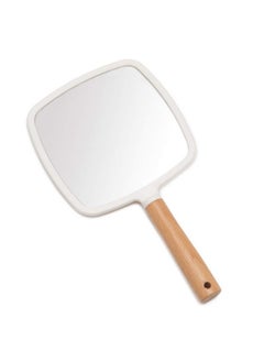 YEAKE Hand Held Mirror With Handle For Makeup Small Cute Wood Hand Mirror For Shaving With Hole Hanging Singlesided Portable Travel Vanity Mirror For Men&Women(Square)  - Image 1