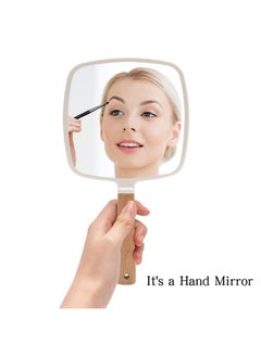 YEAKE Hand Held Mirror With Handle For Makeup Small Cute Wood Hand Mirror For Shaving With Hole Hanging Singlesided Portable Travel Vanity Mirror For Men&Women(Square)  - Image 3