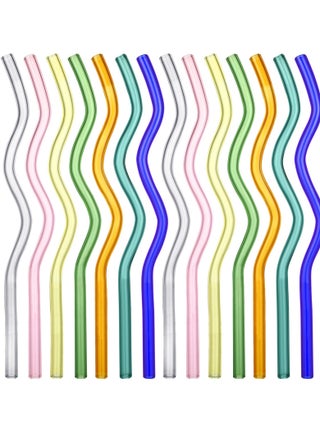 14 PCS Colored Wavy Glass Straw, 8 x 200 mm High Borosilicate Reusable Glass Straws Shatter, Perfect for Beverages, Coffee, Milk, and Tea - pzsku/Z630A0BD84721B231DBABZ/45/_/1716970875/fda29a61-8d95-4fab-8e3c-6f2166d17fed