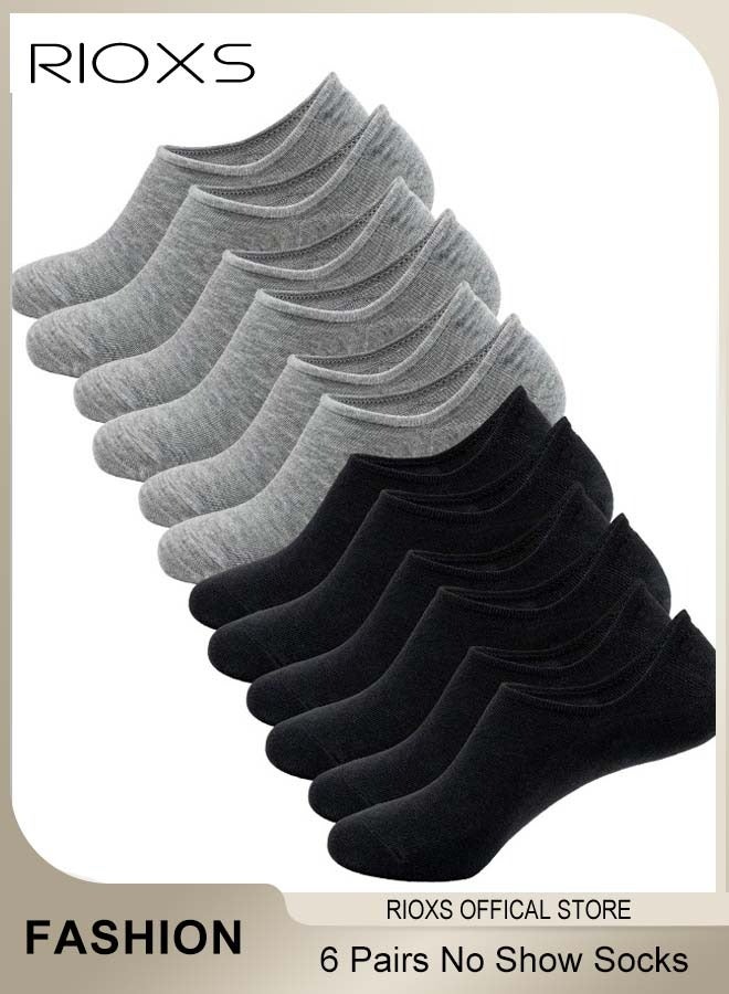 6 أزواج من الجوارب غير المرئية للجنسين مع لونين أساسيين، جوارب غير مرئية كاجوال قصيرة مع مسكات خلفية مانعة للانزلاق، جوارب كاحل ناعمة قابلة للغسل، جوارب رياضية قصيرة للرجال والنساء، جوارب غير مرئية مانعة للانزلاق للركض والمشي والتنس والجولف والتسلق، رمادي + أسود - Image 1