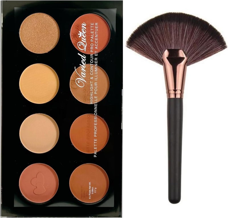 8 Colours Highlighter Blusher Bronzer Bronzing Face Contour Palette Large RoseGold Fan CheekBlendingContourHighlighterBronzerDust Makeup Brush