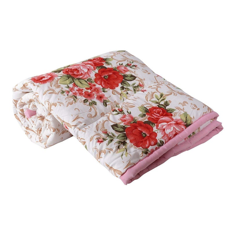 SHOPINGTRADE Cotton Gold Red Flowers Printed Dohar Double Bed Reversible AC Dohar (Multicolour 3) - Image 1