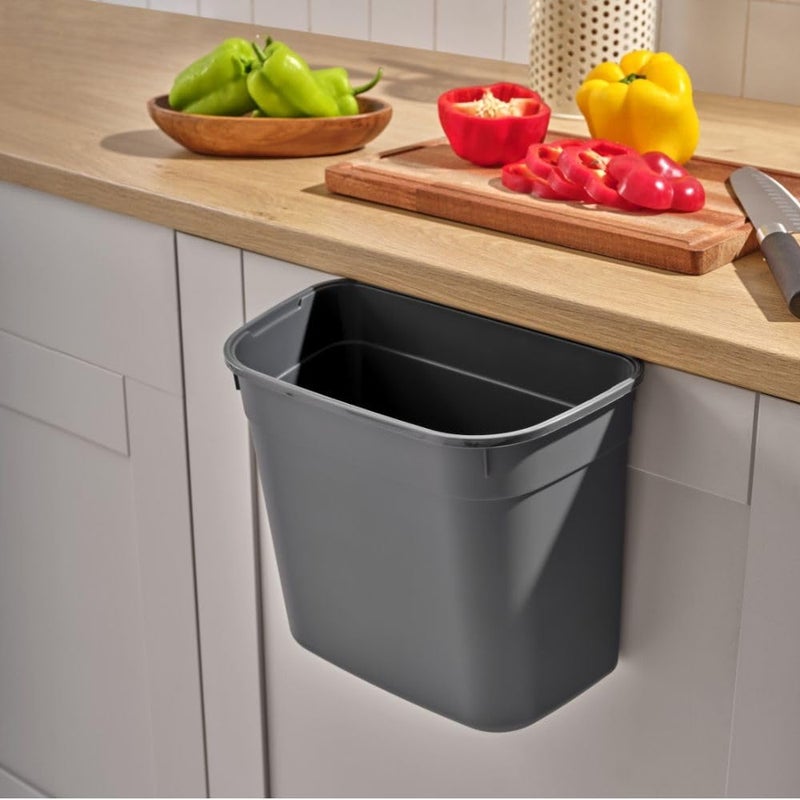 Hanging Kitchen Dustbin Bucket, 7 Liter Waste Bin for Cabinet Doors, Space-Saving Garbage Container for Food Scraps & Trash, 27.8 x 17.8 x 23.3 cm. (Grey) - Image 1
