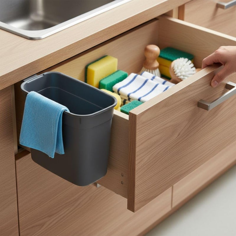 Hanging Kitchen Dustbin Bucket, 7 Liter Waste Bin for Cabinet Doors, Space-Saving Garbage Container for Food Scraps & Trash, 27.8 x 17.8 x 23.3 cm. (Grey) - Image 5