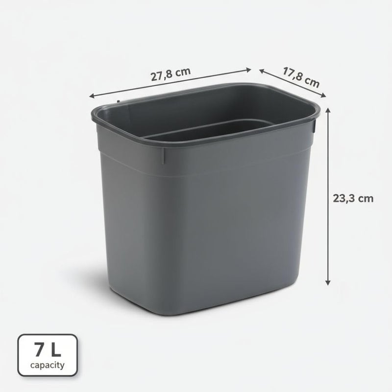 Hanging Kitchen Dustbin Bucket, 7 Liter Waste Bin for Cabinet Doors, Space-Saving Garbage Container for Food Scraps & Trash, 27.8 x 17.8 x 23.3 cm. (Grey) - Image 2