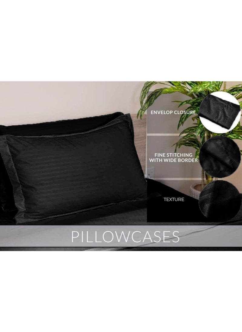 Eworld 6-Piece Premium King Size Bedding Set, Black Striped Design and High Quality Cotton Hotel Luxury Bedsheet Soft Quilt Cover and Pillowcases  - Image 4