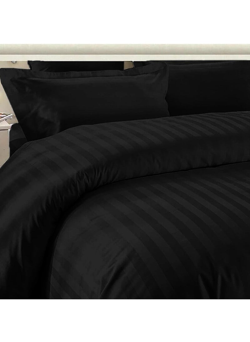 Eworld 6-Piece Premium King Size Bedding Set, Black Striped Design and High Quality Cotton Hotel Luxury Bedsheet Soft Quilt Cover and Pillowcases  - Image 5