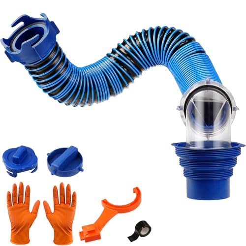 SheeChung 3FT RV Sewer Hose, Short Camper Sewer Hose for RV Dumping, Heavy-Duty Waste Hose with Swivel Fittings, 90-Degree Clear Elbow, 4-in-1 Adapter, 2 Storage Caps, 1 RV Waste Value Wrench - Image 1