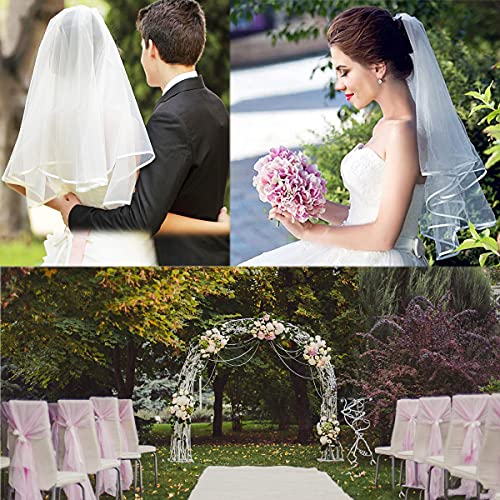 umbresen Bridal Veil Wedding Veils Women's Off White Tulle Short Veils Ribbon Edge With Comb for Brides Bachelorette Hen Party Costume (Off White) - Image 5