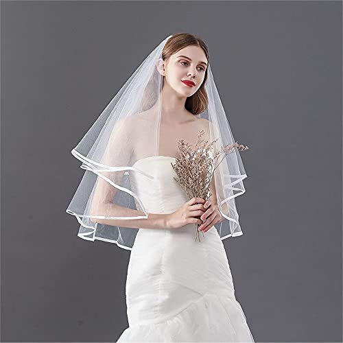 umbresen Bridal Veil Wedding Veils Women's Off White Tulle Short Veils Ribbon Edge With Comb for Brides Bachelorette Hen Party Costume (Off White) - Image 4