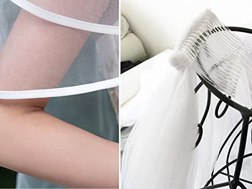 umbresen Bridal Veil Wedding Veils Women's Off White Tulle Short Veils Ribbon Edge With Comb for Brides Bachelorette Hen Party Costume (Off White) - Image 3