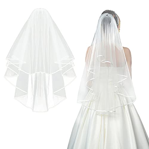 umbresen Bridal Veil Wedding Veils Women's Off White Tulle Short Veils Ribbon Edge With Comb for Brides Bachelorette Hen Party Costume (Off White) - Image 1