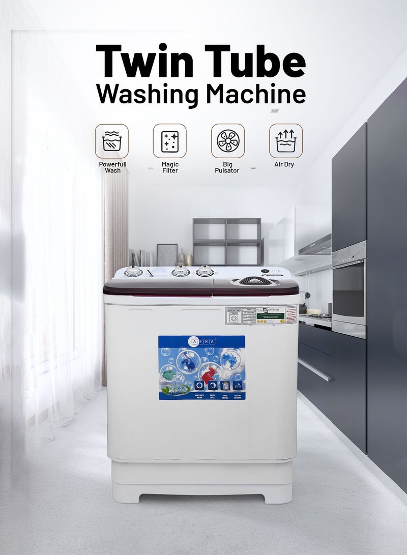 AFRA Twin Tub Washing Machine, AF-0702TTWR, 7kg Capacity, Air Dry Function, Pulsator, Collars and Cuff Washboard, White and Red, 1 Year Warranty 7 L 220 W AF-0702TTWR white - Image 3