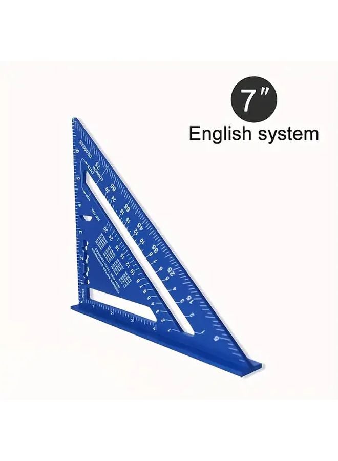 Blue Aluminum Alloy Triangle Ruler Imperial Metric Scale Angle Finder - Image 1