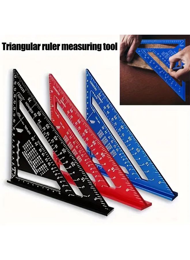 Blue Aluminum Alloy Triangle Ruler Imperial Metric Scale Angle Finder - Image 2