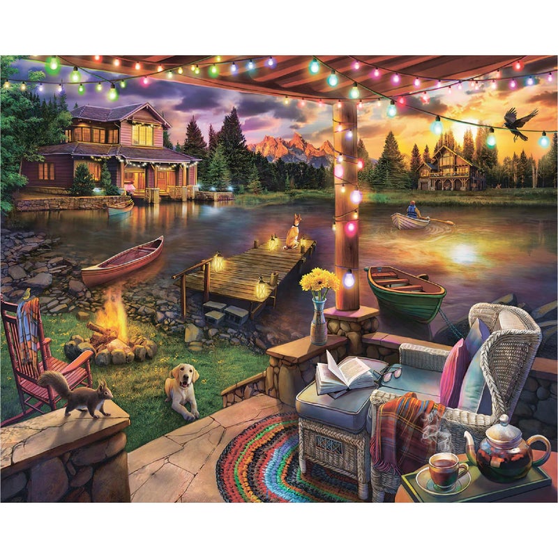 White Mountain 500 Piece Jigsaw Puzzle Lake Cabin Scenic Puzzles with Large Pieces Gift for Adults 18x24 Summer Evening - Image 2