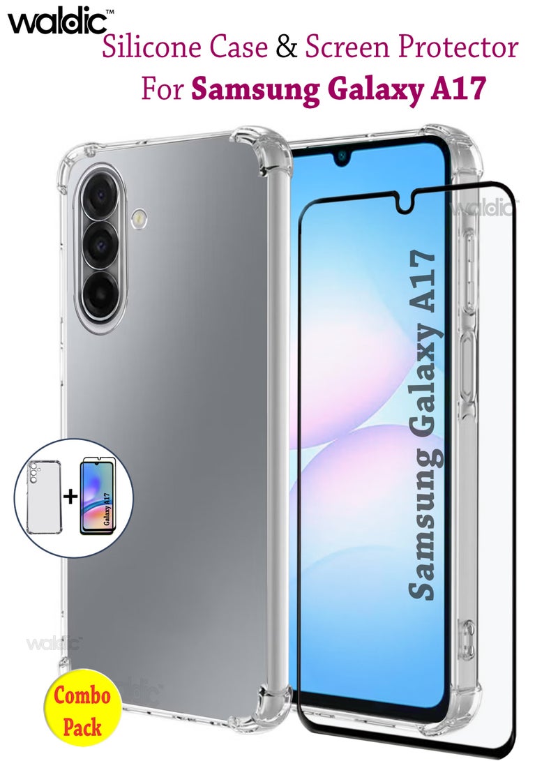 Waldic COMBO OFFER Samsung Galaxy A17 Case with Tempered Screen Protector | Designed for Samsung Galaxy A17 Case | Slim Flexible TPU Airbag Bumper Shock Absorption Rubber Soft Silicone Case Cover with Premium Tempered Glass Screen Protector Fit for Samsung Galaxy A17 - Image 1