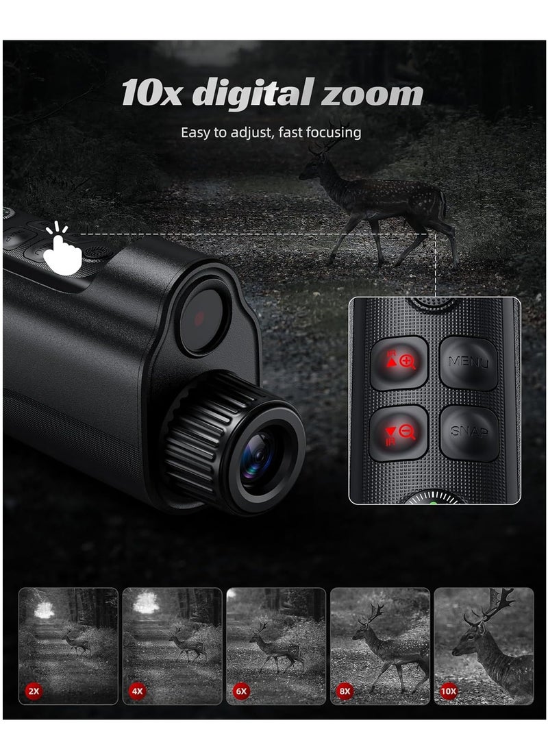 MOCOM - 10X Digital Zoom Night Vision Monocular with 2" HD Screen – 2624FT Range, 12MP Photos & Video Recording, 850NM Infrared, USB-C Computer Mode, Tripod Compatible for Hunting, Camping & Wildlife Observation - Image 1