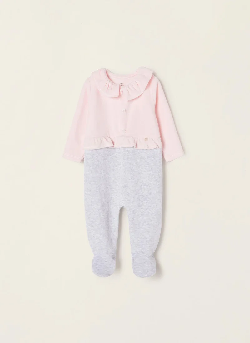 زيبي Velour Sleepsuit for Newborn Baby Girls, Grey/Pink